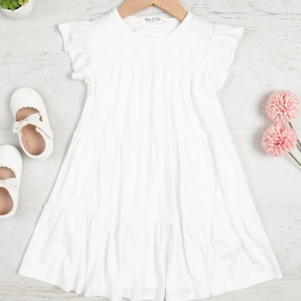 IVORY Girls Ruffle Short Cap Sleeve Tiered Dress 2T-14/16 Brand New - Picture 1 of 1